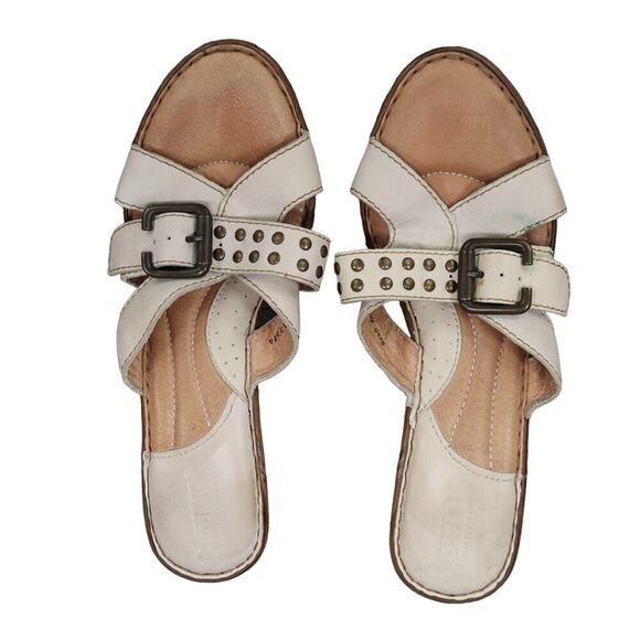 Born Shoes Women 8 Sandal Slide Wedge Leather Fashion Comfort Buckle Strap White - Picture 8 of 16